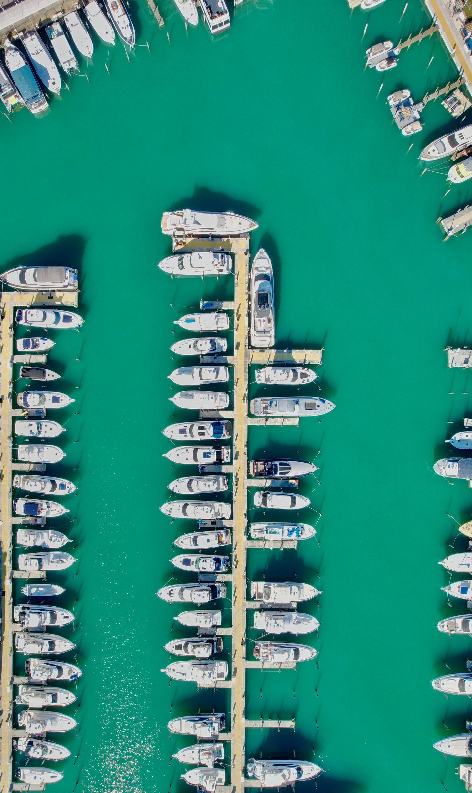 Vista aérea de una marina de Miami Beach con embarcaciones atracadas, el entorno de la vía de agua Indian Creek cerca de 2901 Indian Creek Drive