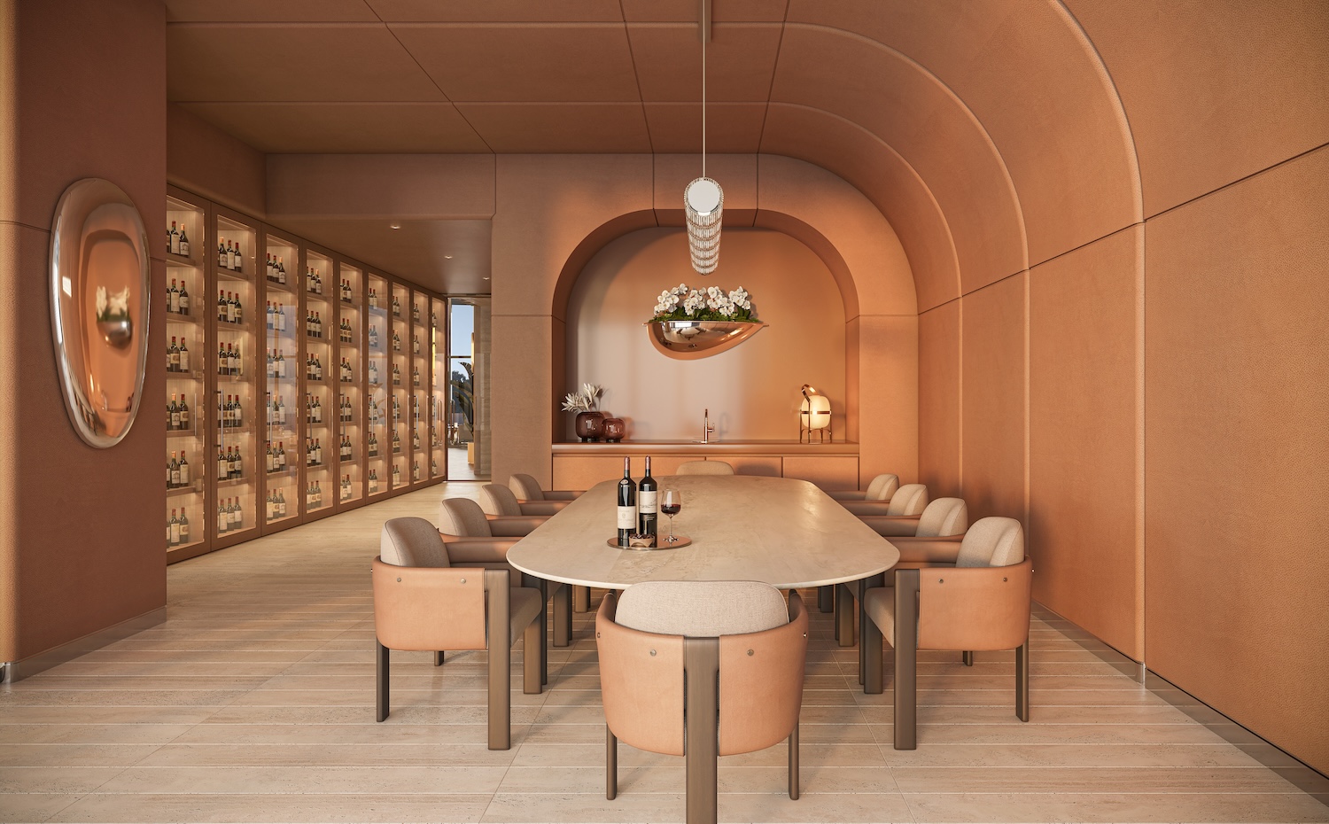 Render del comedor privado Nobu solo para residentes de 619 Brickell