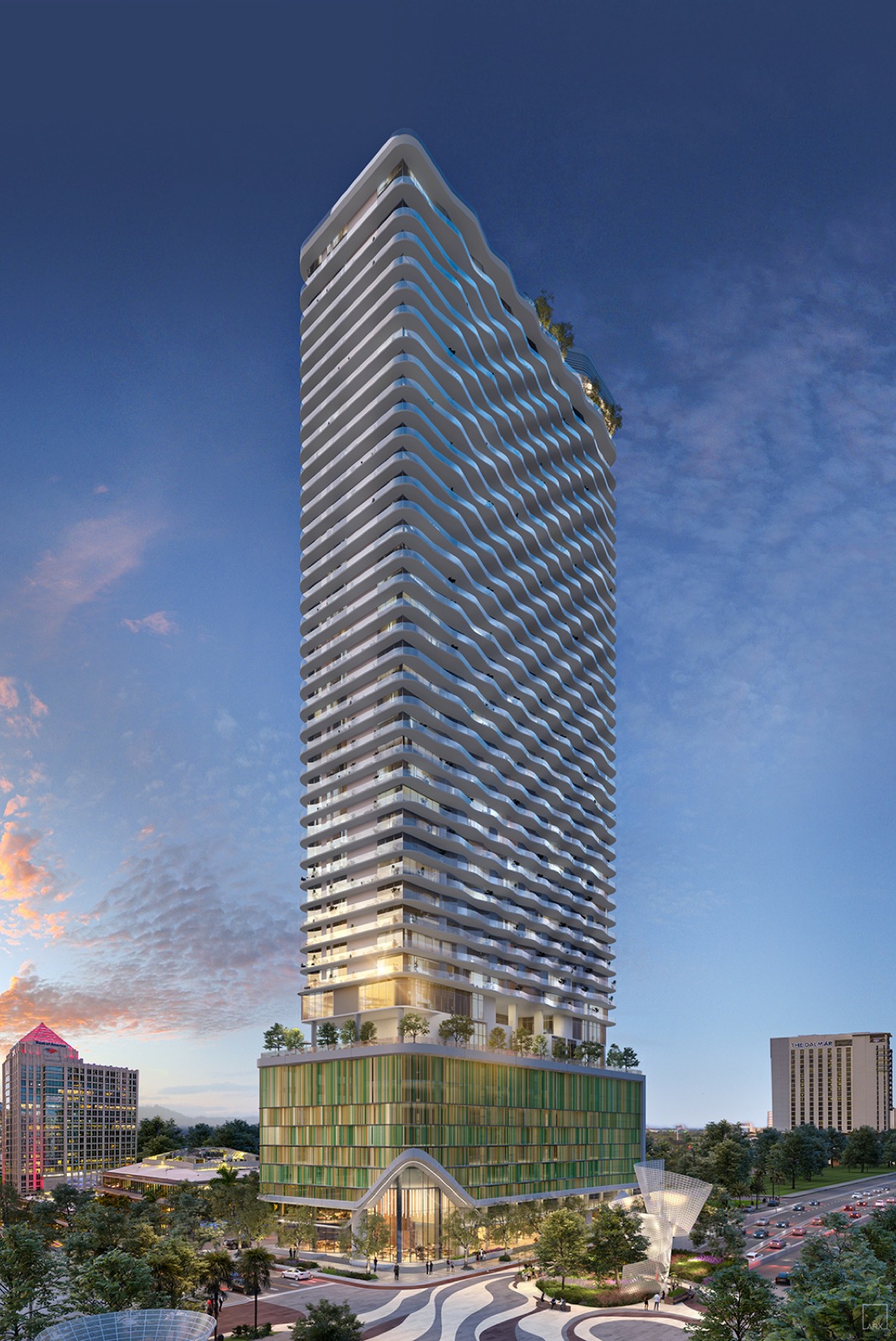 Render oficial de Andare Residences by Pininfarina, torre de condominios de 46 pisos en 521 East Las Olas Boulevard, Fort Lauderdale