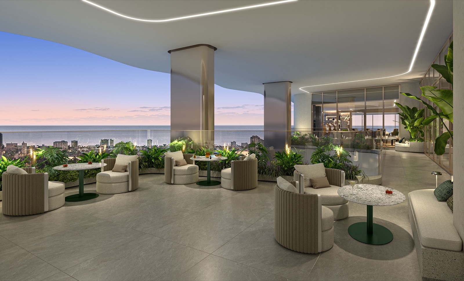 Render de terraza privada de Andare Residences con mobiliario exterior sobre Fort Lauderdale