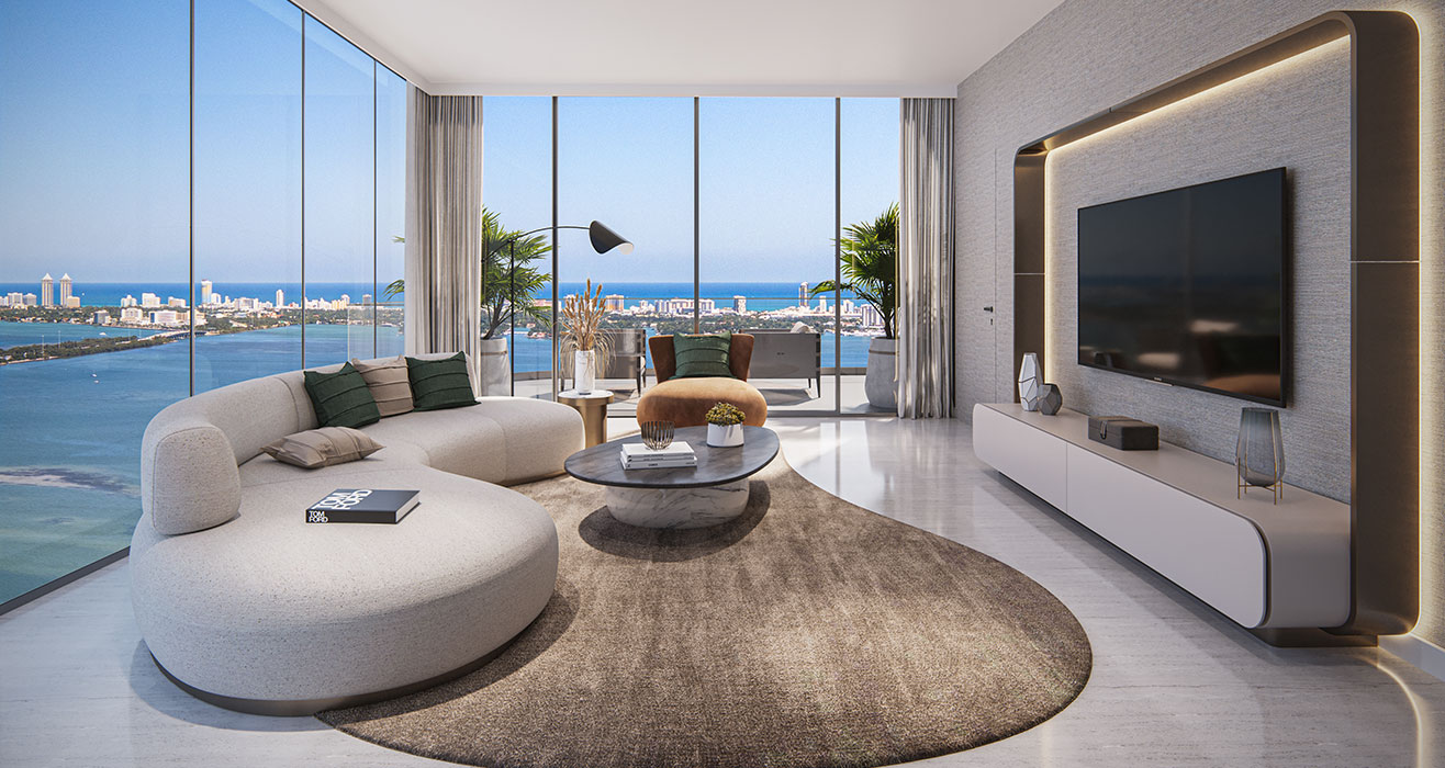 Aria Reserve Miami luxury residence interior with bay views