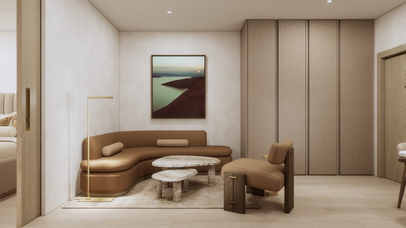 Sala de una residencia de un dormitorio en Atelier Residences Miami, render