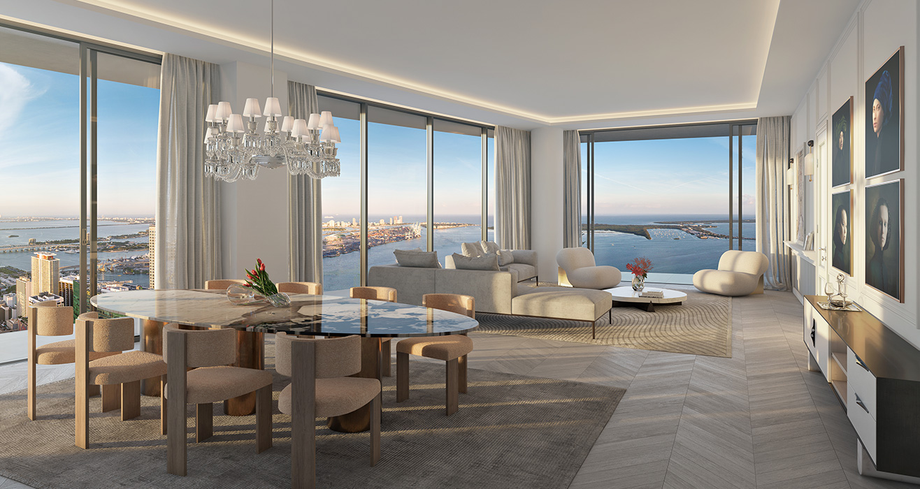 Baccarat Residences Brickell luxury living room interior
