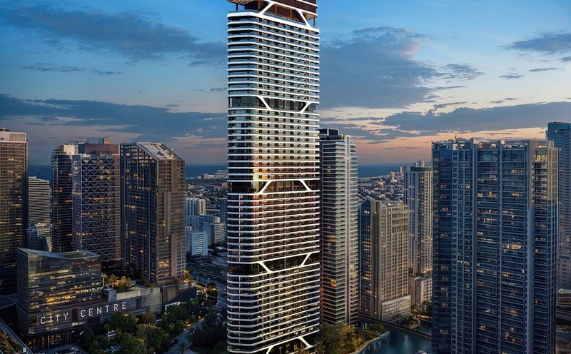 Bugatti Residences Miami branded tower rendering, 75 SW Miami Avenue Road on the Miami River in Brickell