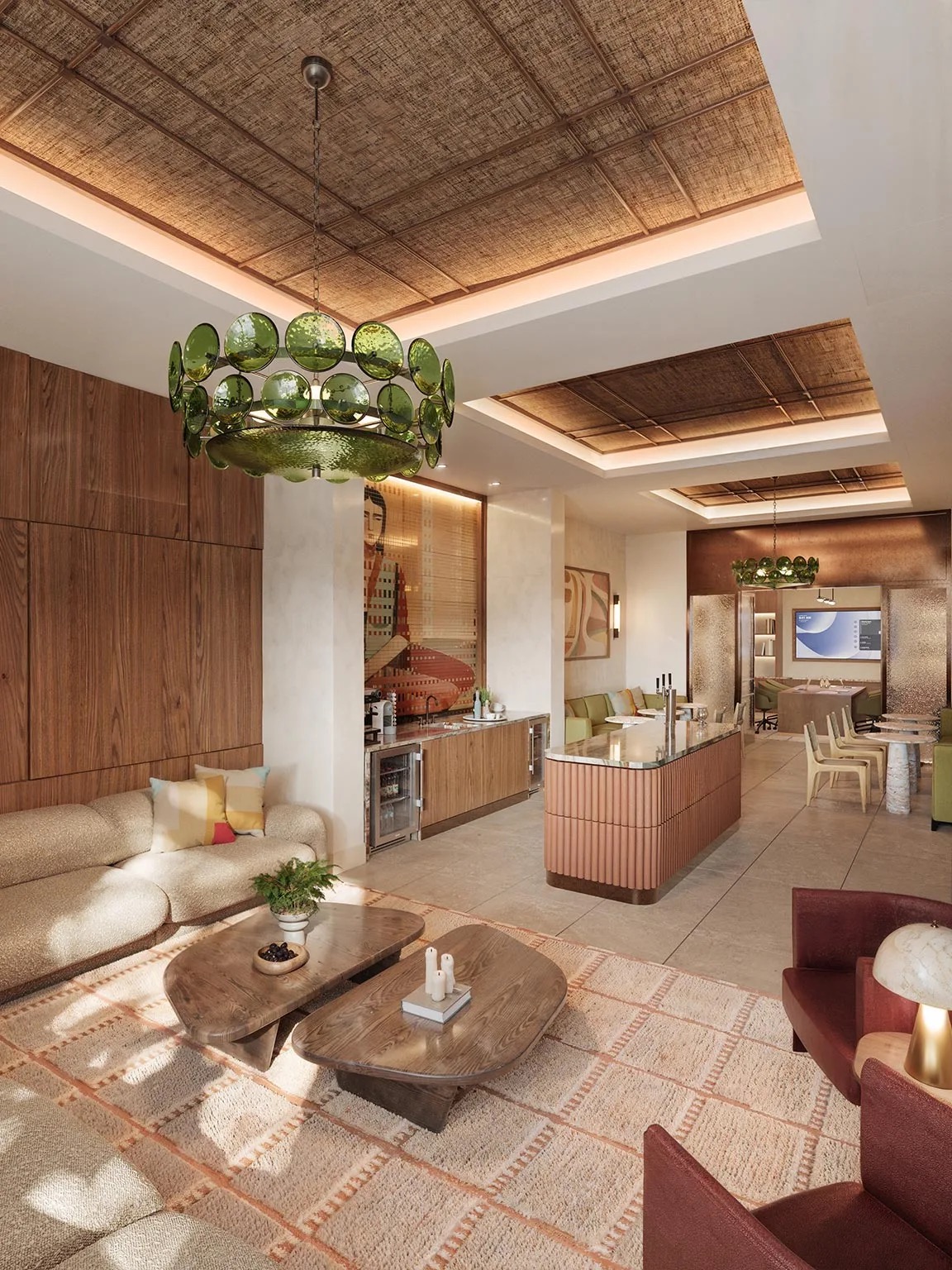 Render do lounge de moradores e serviços de hotel do Cloud One Residences Wynwood