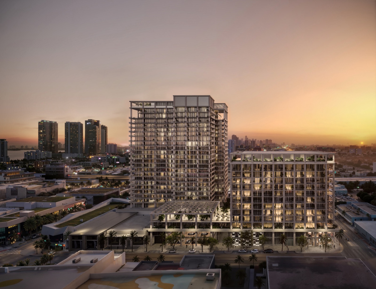 Render oficial de Miami Design Residences by Fouquet's, torre Chipperfield de 25 pisos y hotel Fouquet's en 39 NE 39th Street