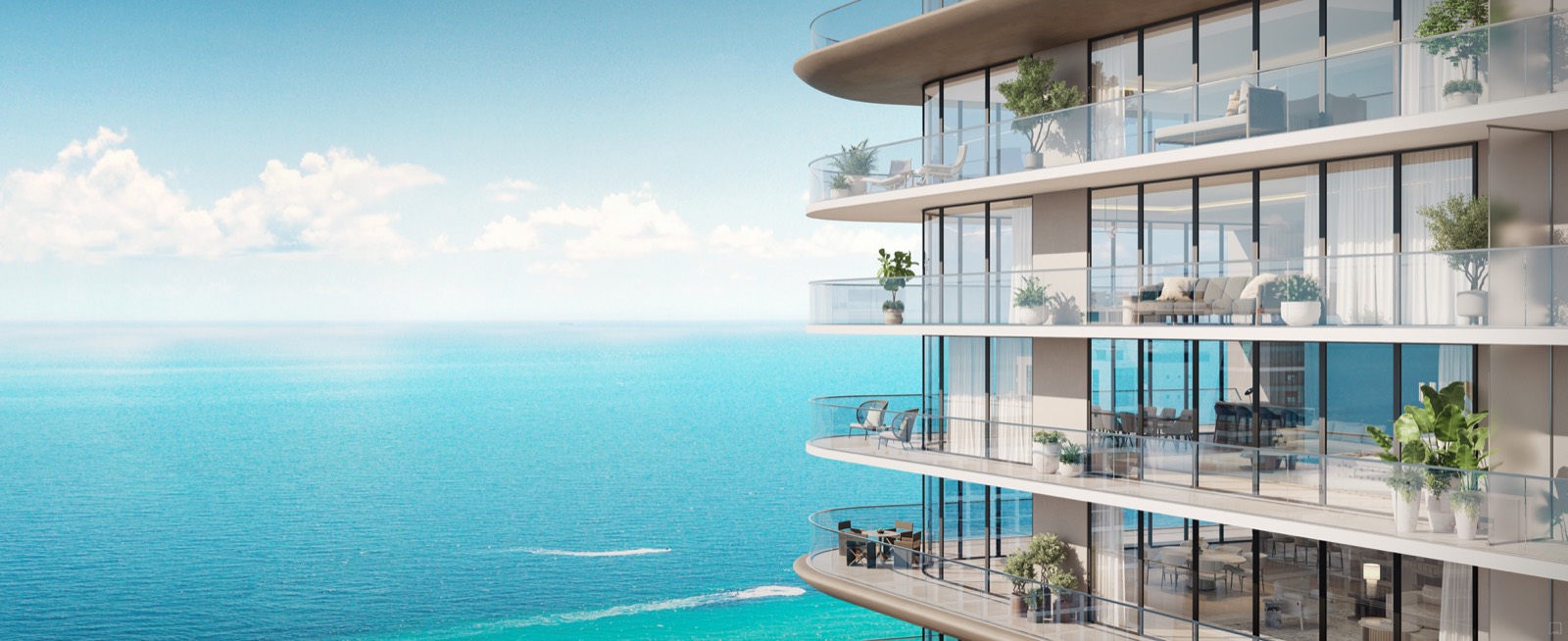 Icon Beach Waterfront Residences official rendering of the 38-story waterfront tower at 3724 South Ocean Drive in Hollywood, Florida