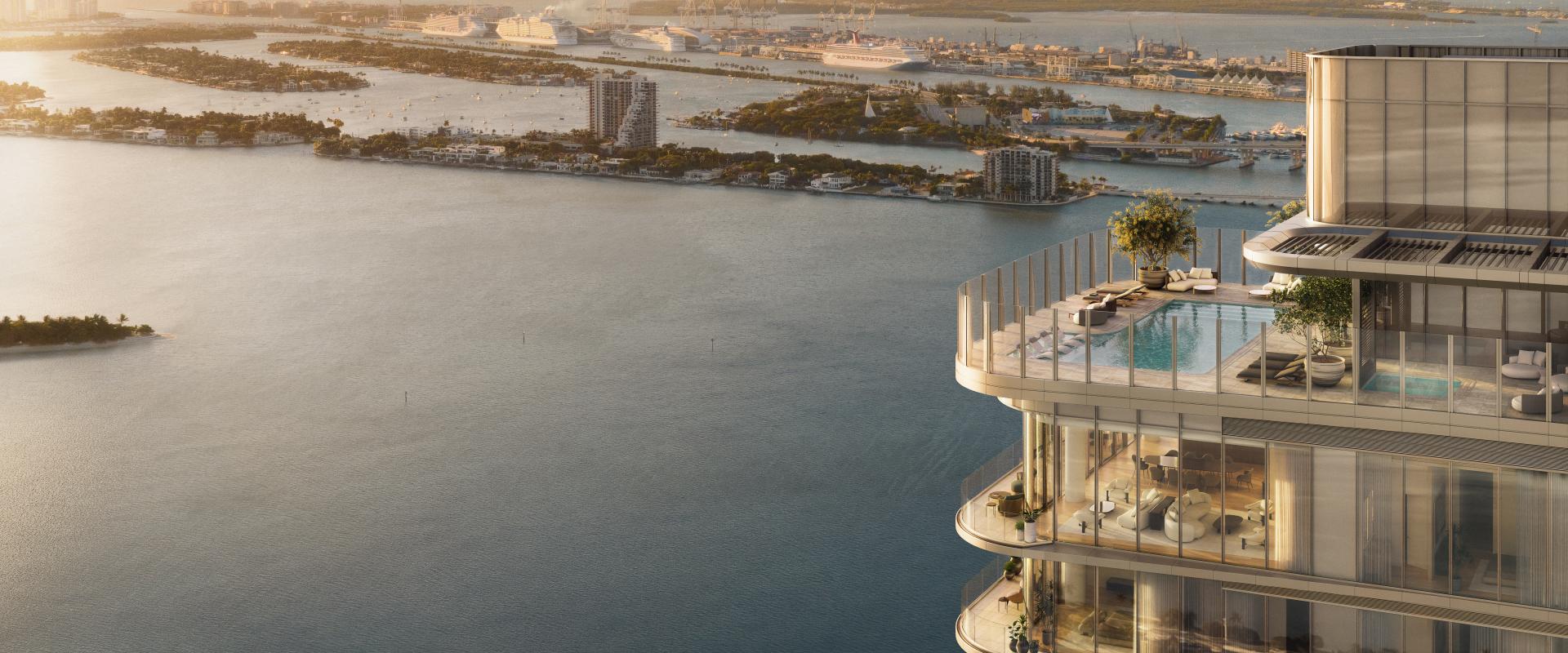 Terreno frente a la bahía de LILLI Edgewater Miami y render, pre-construcción mayo 2026