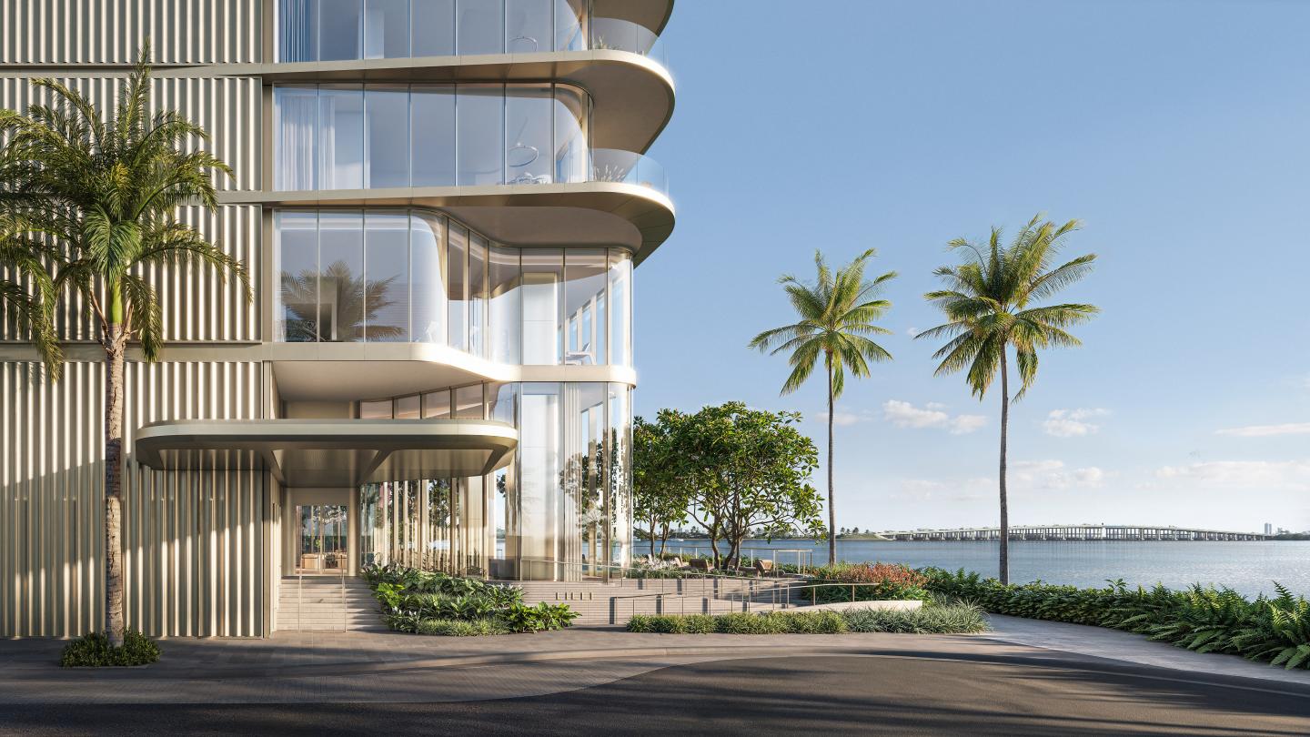 LILLI entrance detail rendering with articulated balcony elements
