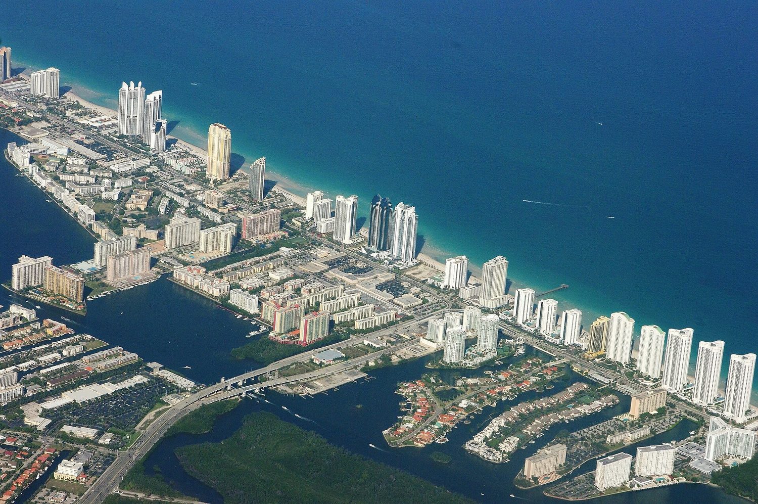 Aerial view of Sunny Isles Beach towers and coastline