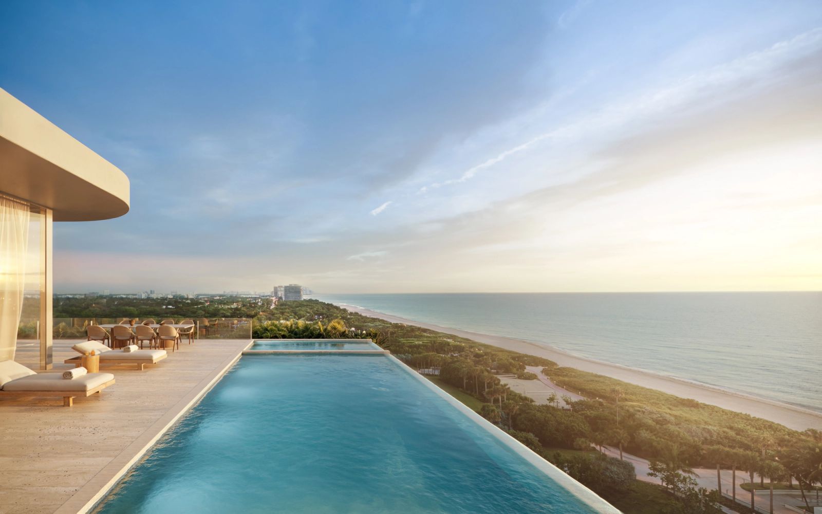Render de la azotea privada del penthouse resort de Ocean Terrace con piscina de nado, spa de hidroterapia y vista al mar