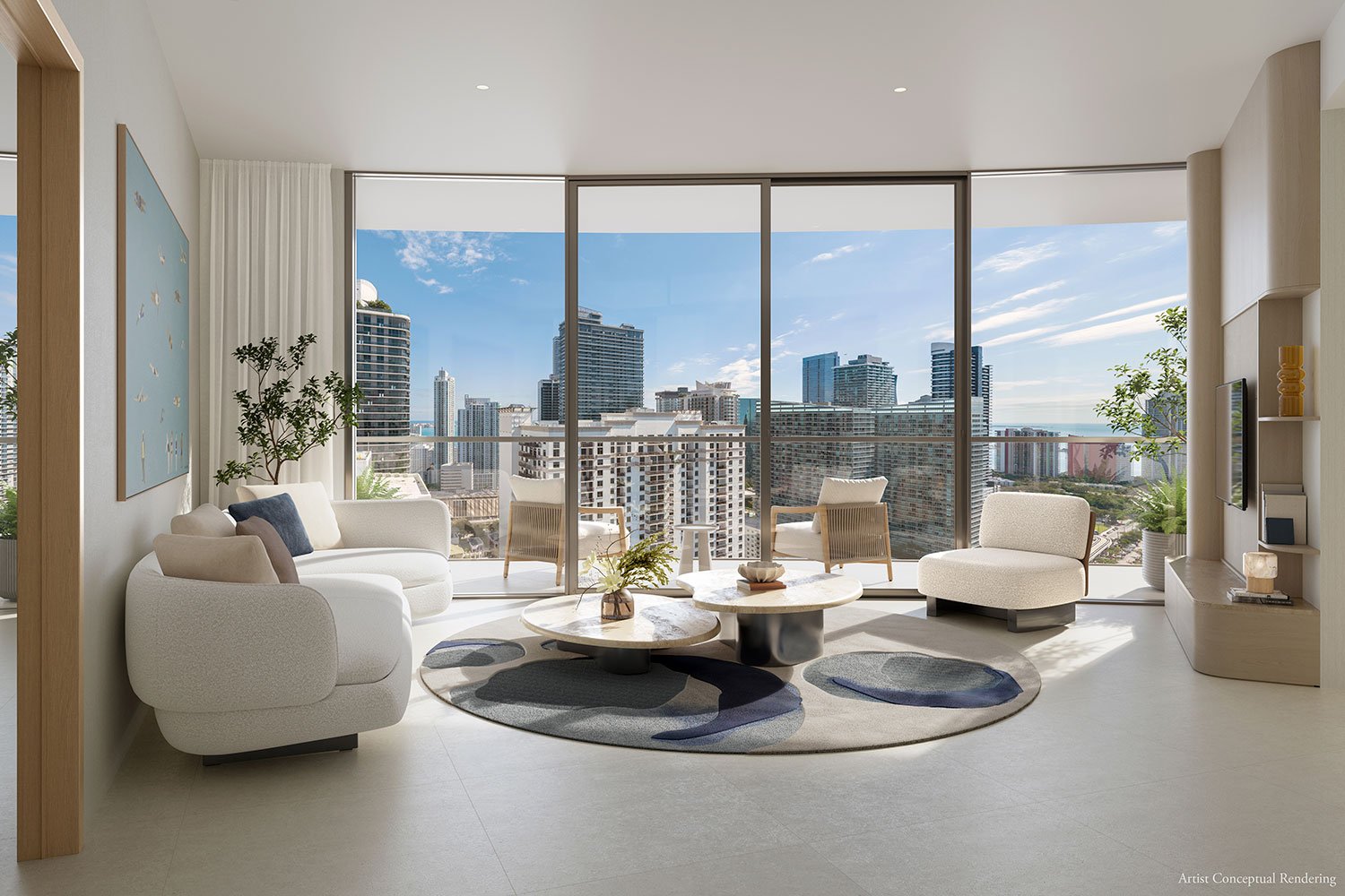 Render del nivel de amenidades de One Twenty Brickell Signature Residences con piscina y sal&oacute;n