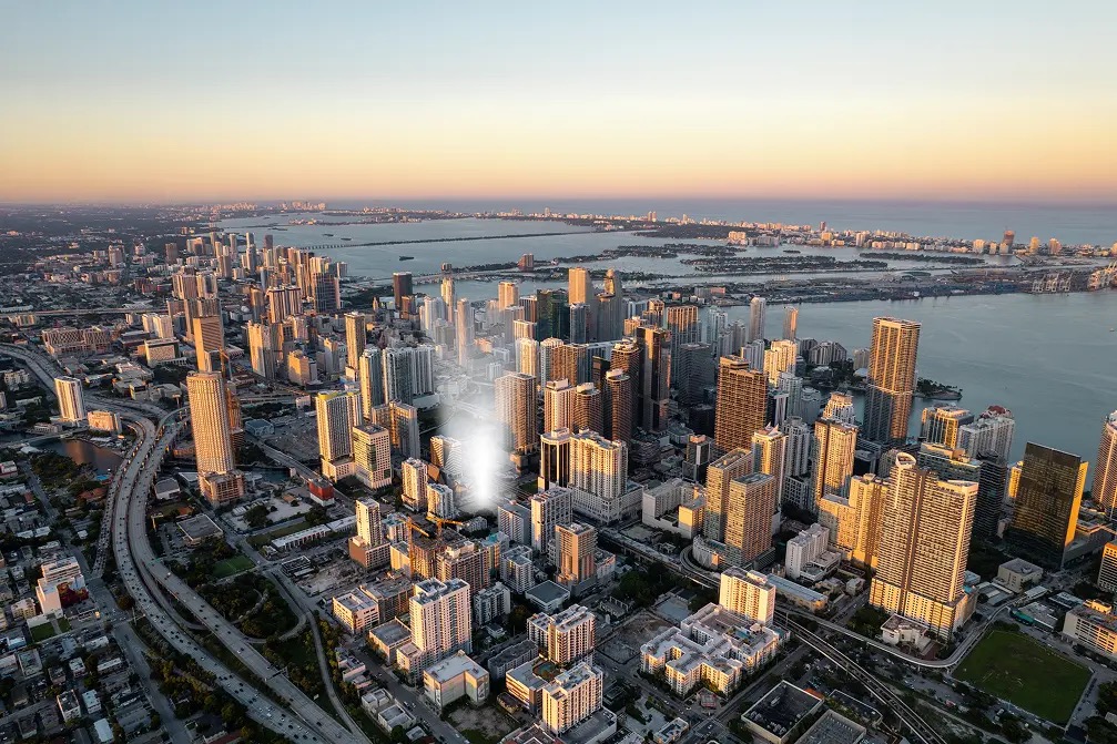 Render de la vista noreste de One Twenty Brickell Signature Residences en Brickell, Miami
