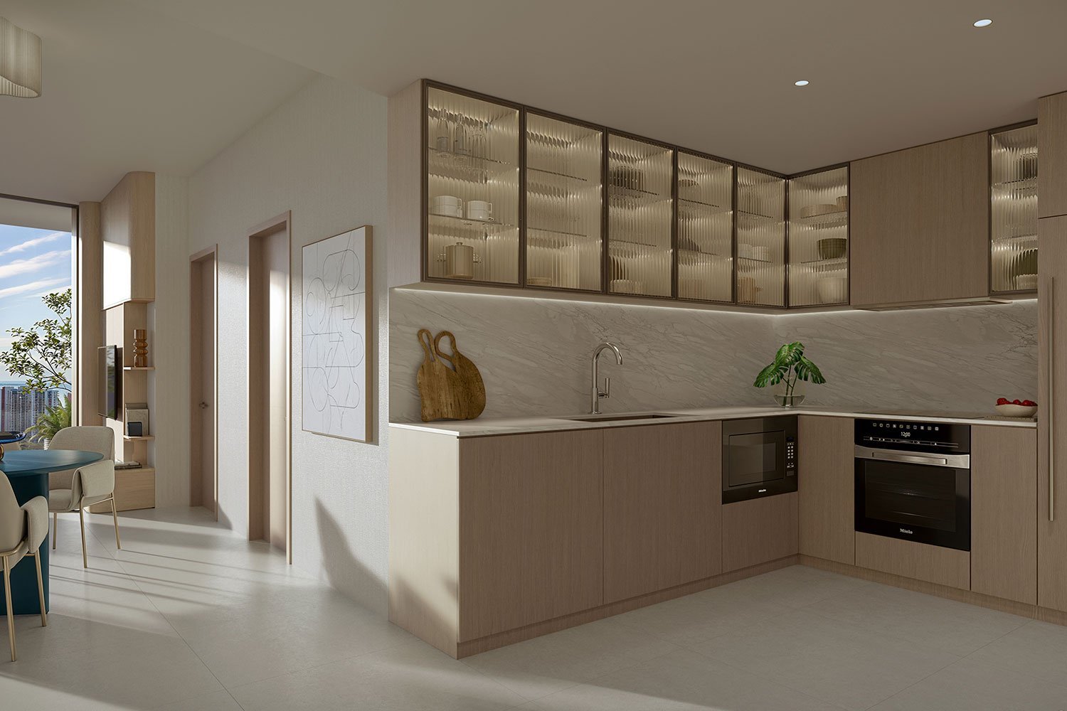 Render del interior de una residencia amueblada de One Twenty Brickell Signature Residences
