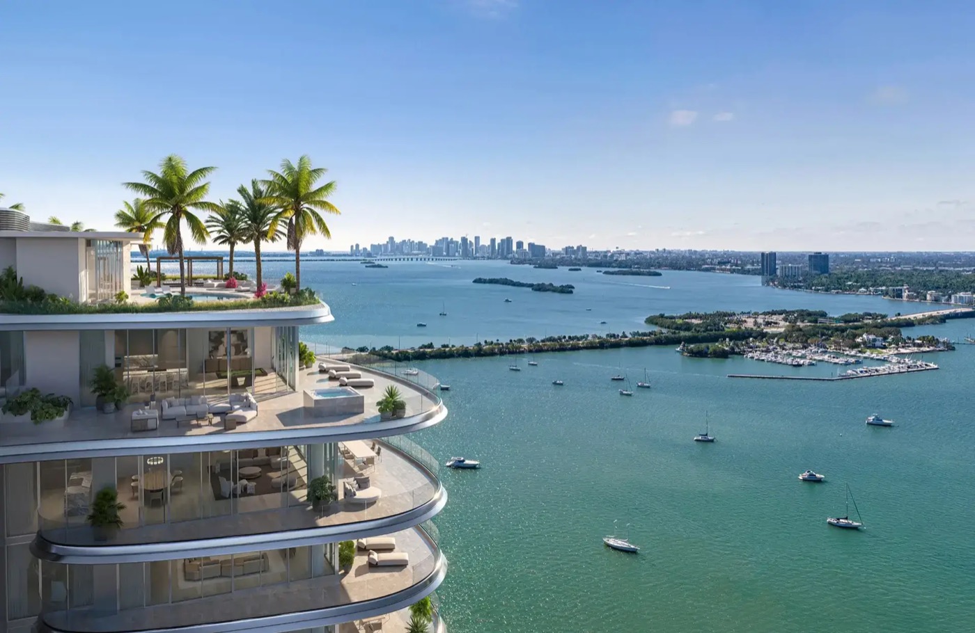 Pagani Residences render da piscina na cobertura com vistas de 360 graus sobre a Baía de Biscayne