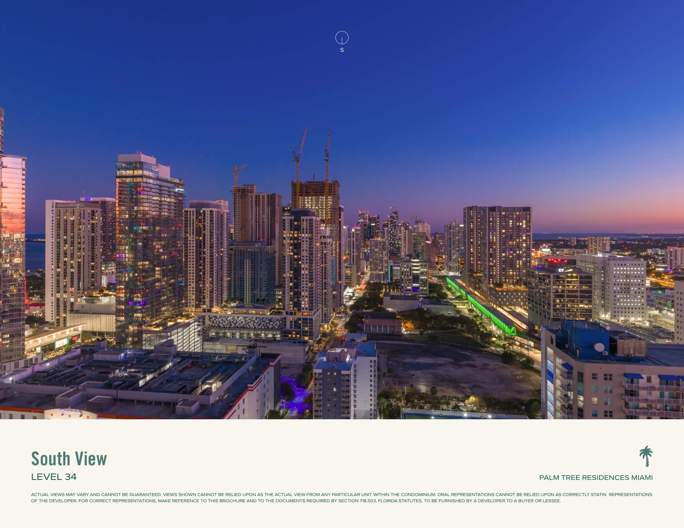 Palm Tree Residences Miami Level 34 dusk skyline view rendering