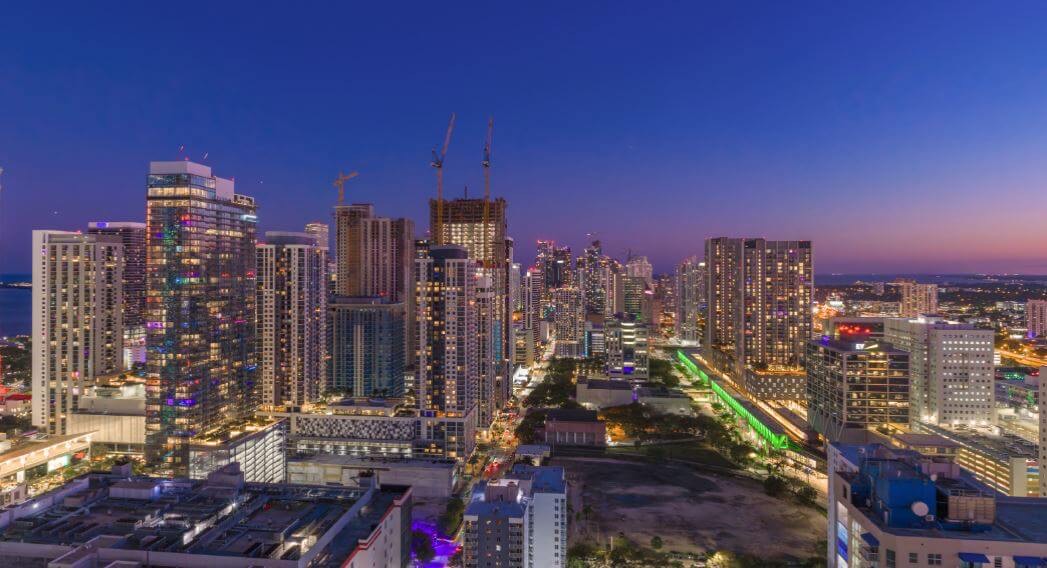 Palm Tree Residences Miami neighborhood rendering showing the Downtown Miami Entertainment District setting