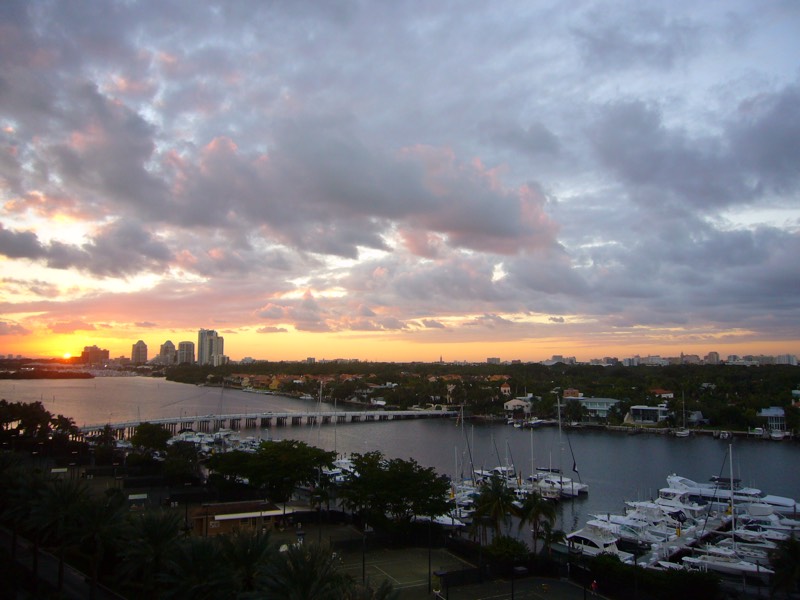 Coconut Grove waterfront at sunset on Biscayne Bay, the setting for Raffles Residences Coconut Grove