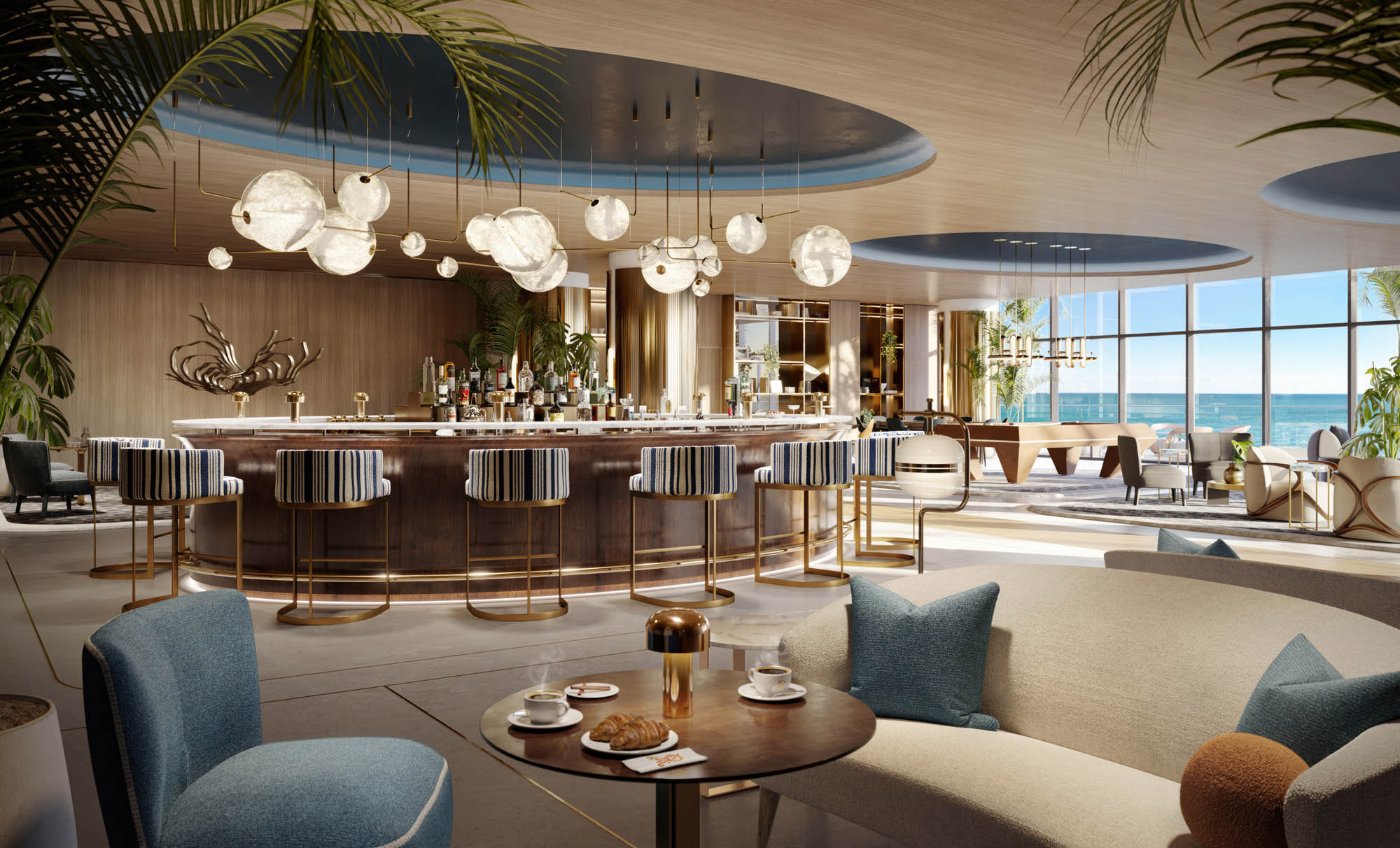 St. Regis Residences Sunny Isles Beach Ellipse Club bar rendering on the mezzanine level