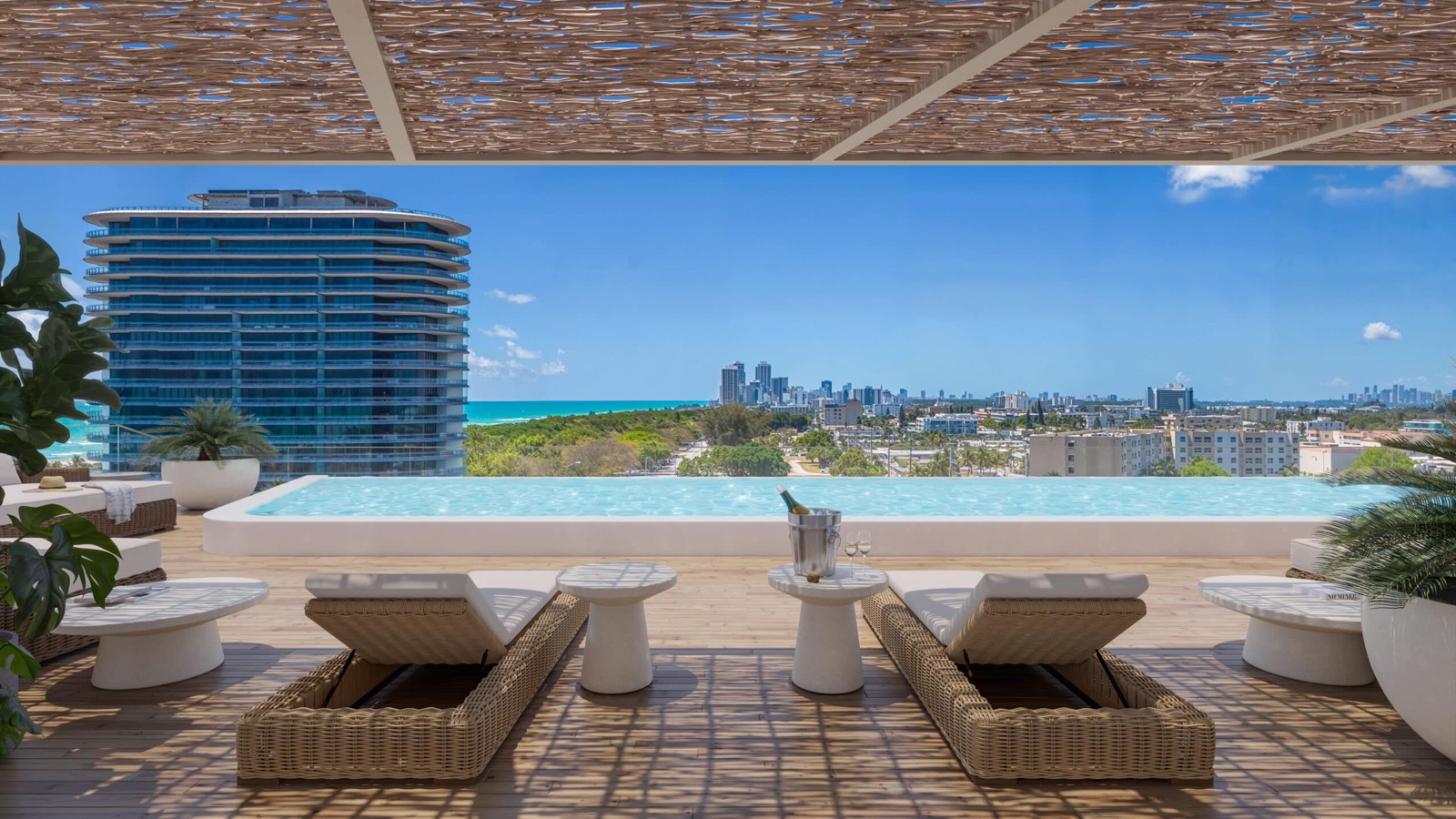 Surf Row Residences rooftop pool rendering above Surfside