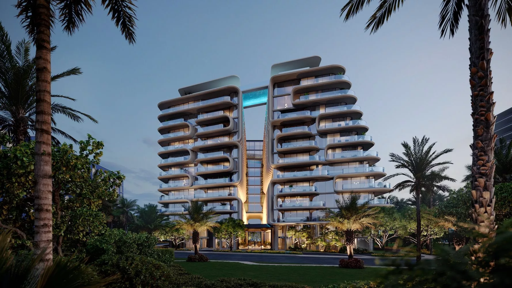 Render de amenidad y vista al mar de The Delmore, condominio de 12 pisos en Surfside por DAMAC