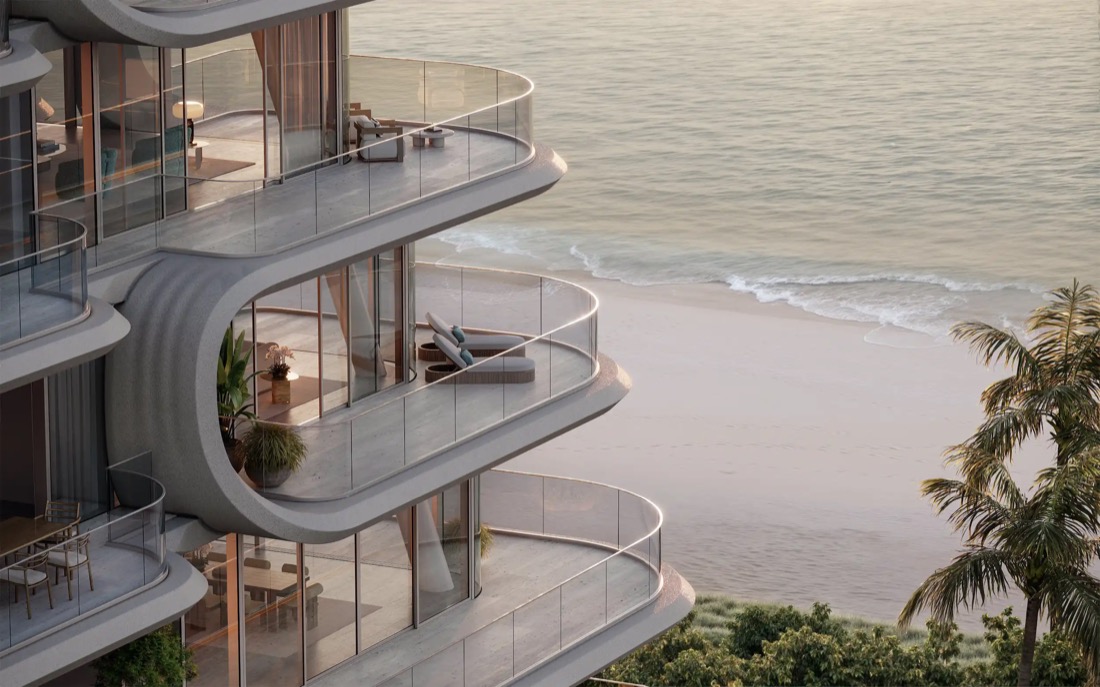 Render frente al mar de The Delmore en el terreno de 1.8 acres de Surfside que antes ocupaba Champlain Towers South