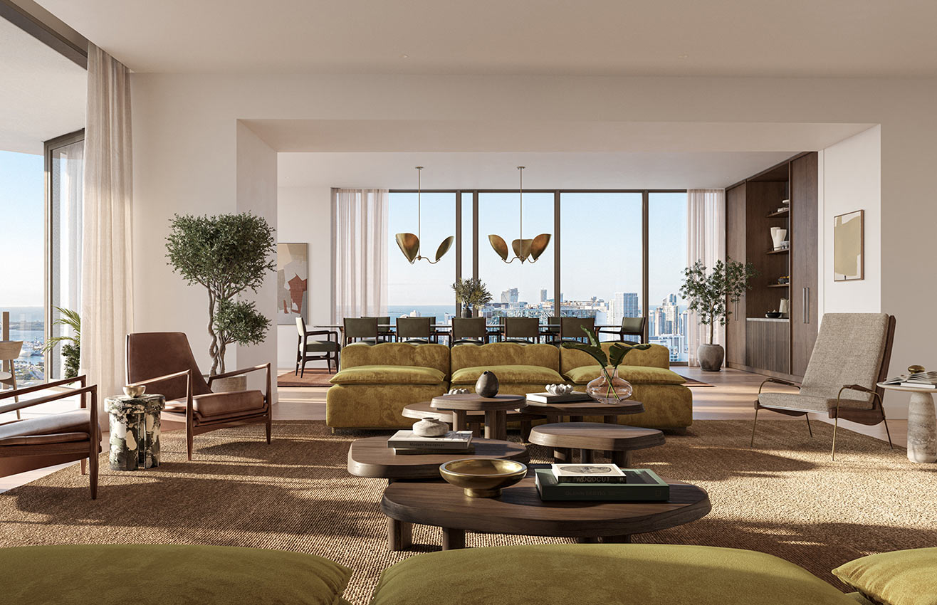 Villa Miami living room with panoramic bay views