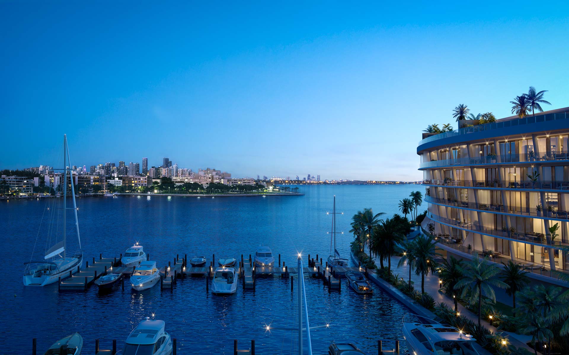 Rendering do exterior a beira da baia do Vita at Grove Isle em Grove Isle sobre Biscayne Bay, Coconut Grove