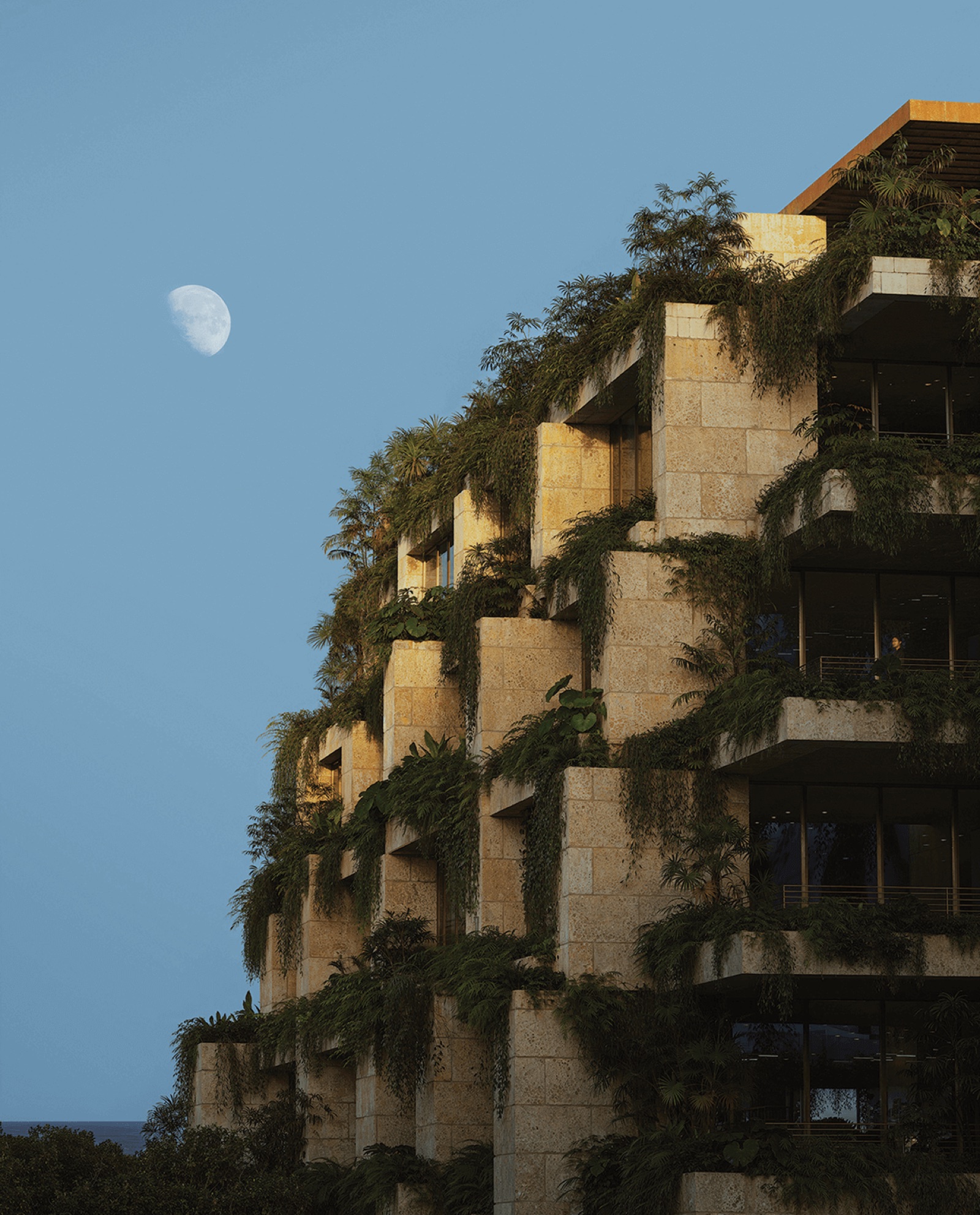 Render oficial de Ziggurat Coconut Grove de los edificios residencial y de oficinas escalonados en Grand Avenue y Matilda Street, Coconut Grove, Miami