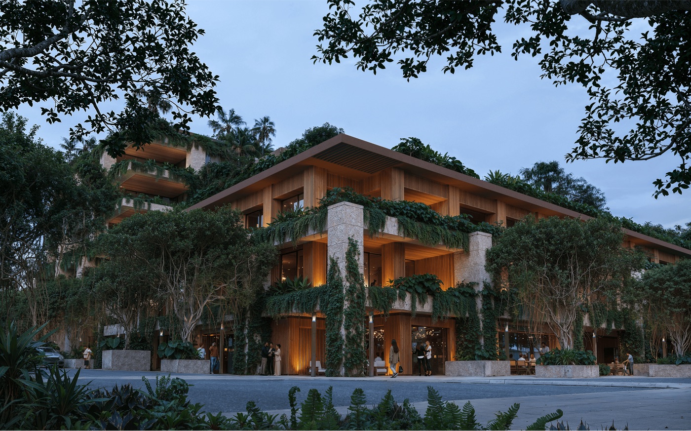 Render de residencia superior de Ziggurat Coconut Grove con vistas al Kirk Munroe Park