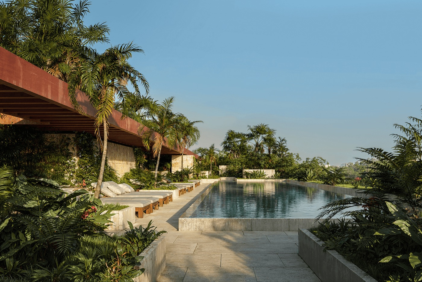 Render de la piscina en azotea de Ziggurat Coconut Grove, amenidad exclusiva para residentes