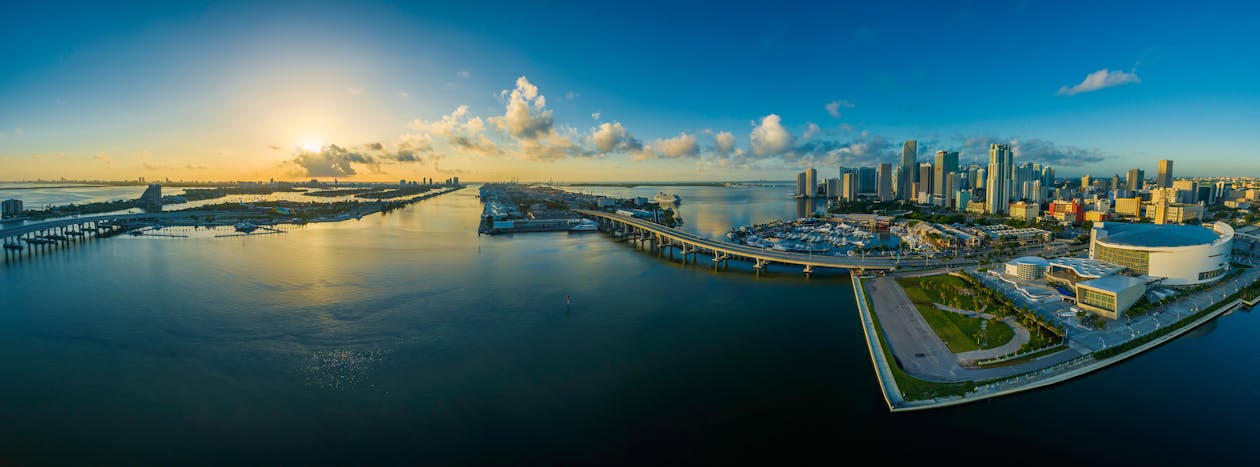 Miami Brickell and downtown luxury condo skyline at sunrise over Biscayne Bay April 2026 sales report