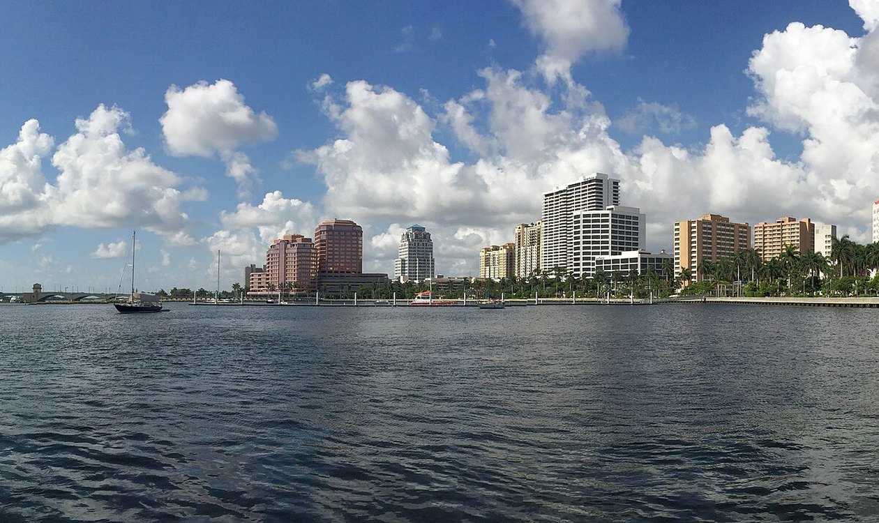 West Palm Beach downtown skyline seen across the Intracoastal Waterway from Palm Beach