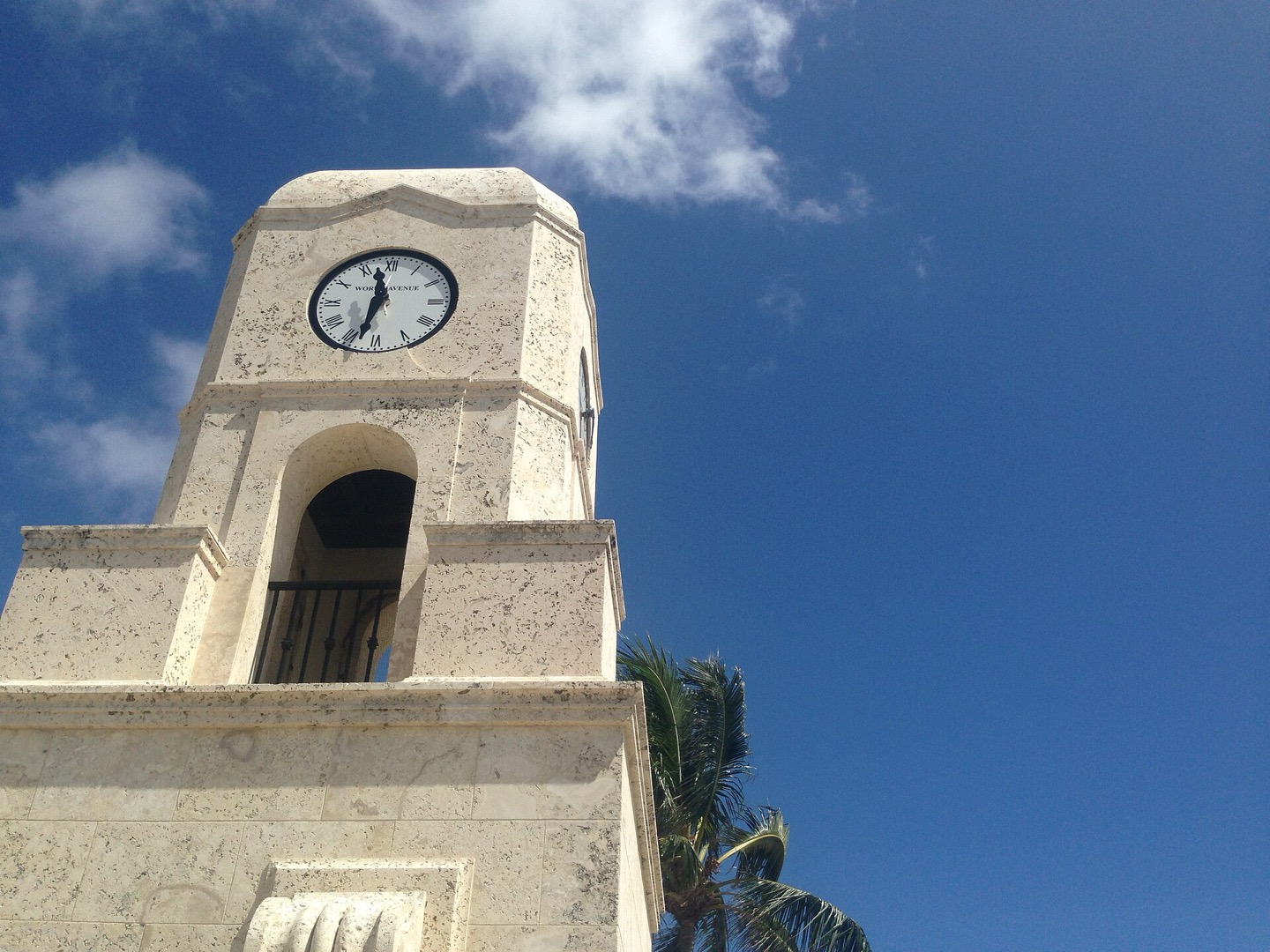 The clock tower at the entrance to Worth Avenue in the Town of Palm Beach, Florida
