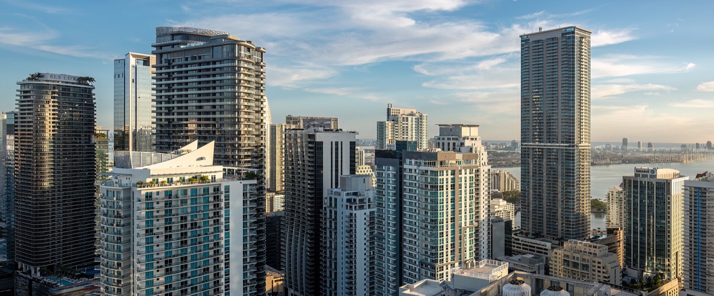Brickell condominium towers in Miami seen from above, the submarket where most purchases cross the conforming loan limit