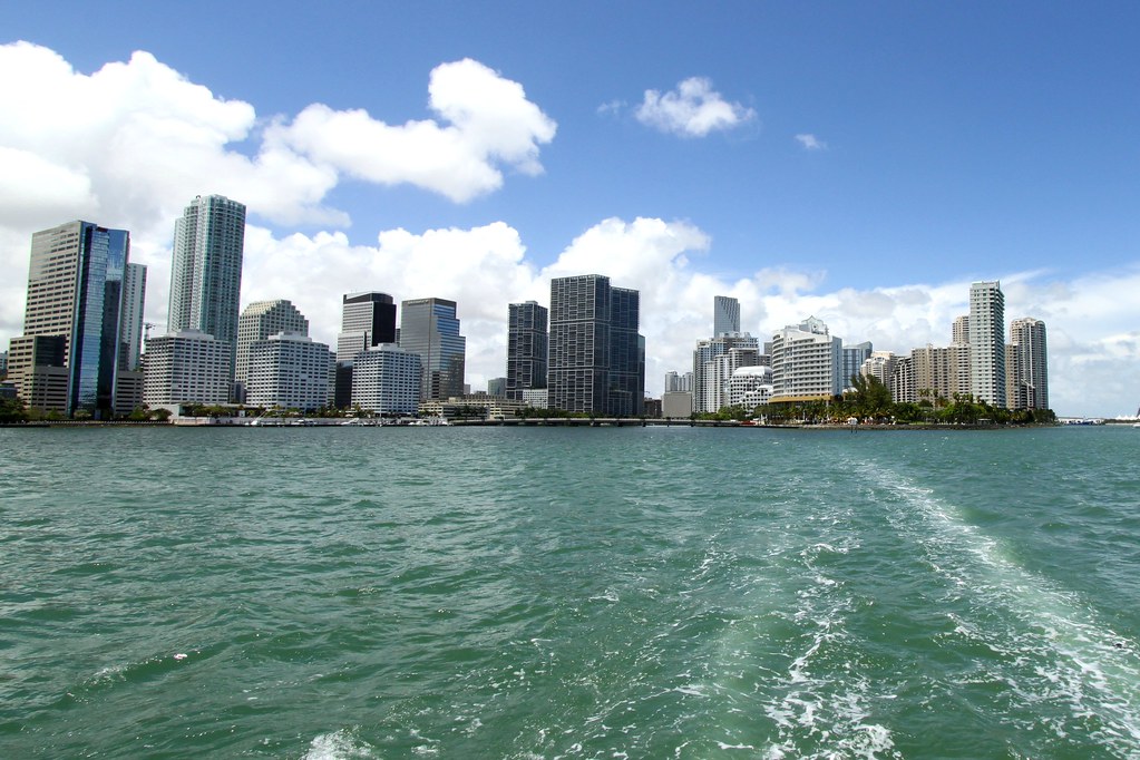 The Downtown Miami and Brickell skyline seen across Biscayne Bay, the corridor holding most of the tracked development pipeline