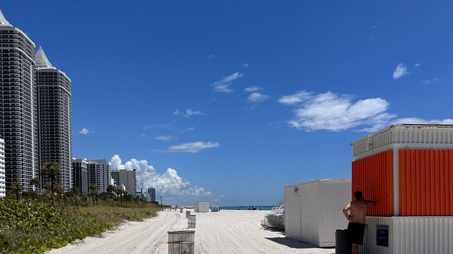 Miami Beach oceanfront condo line on the barrier island, a separate municipality from the City of Miami