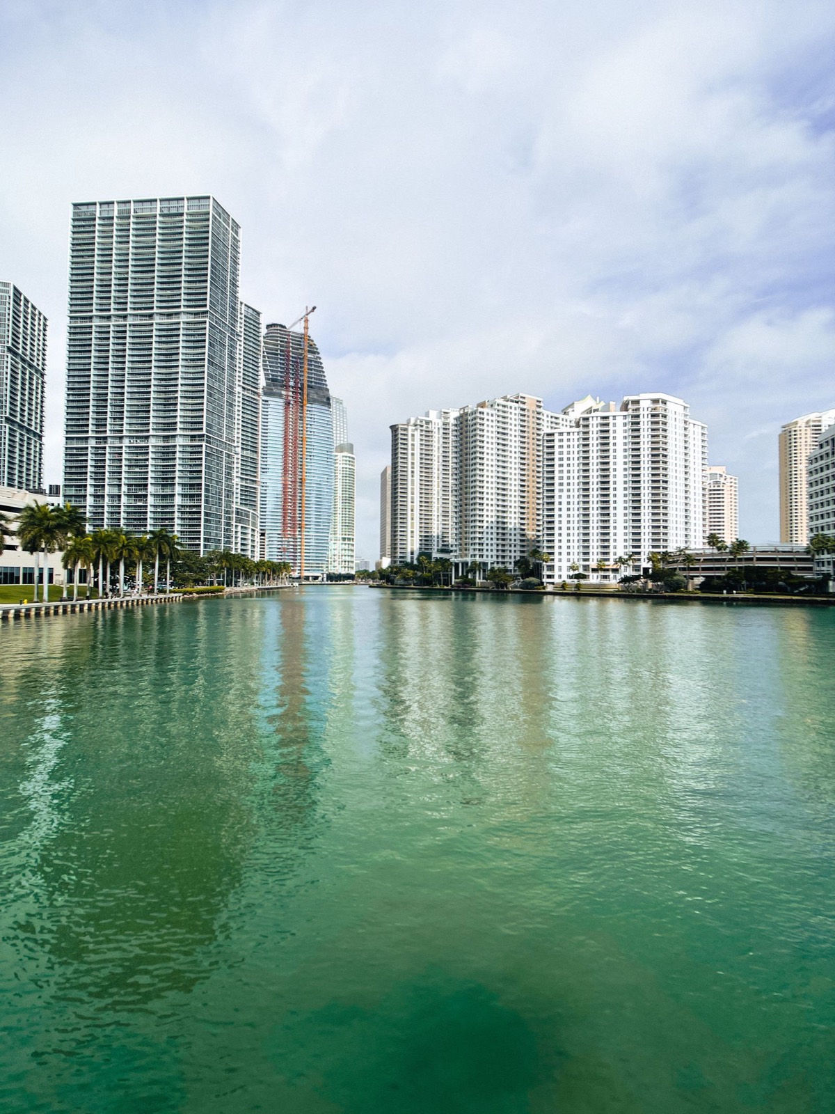 Miami high-rise skyline reflected on Biscayne Bay near the Arts and Entertainment District