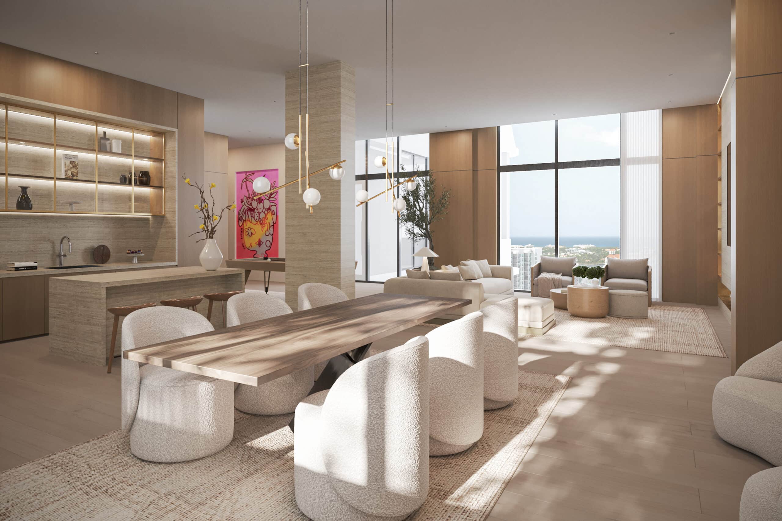 Render del espacio comunitario de comedor de Alida Residences West Palm Beach