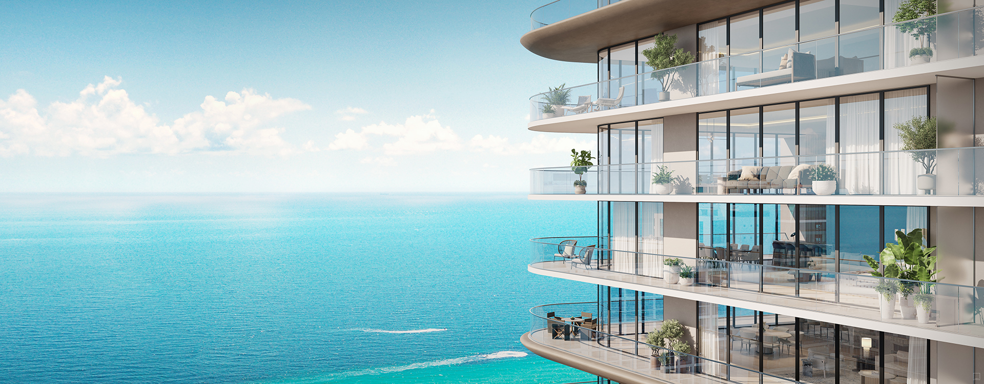 Render oficial do Icon Beach Waterfront Residences, torre dupla de 350 unidades na 3660 S. Ocean Drive em Hollywood, Flórida