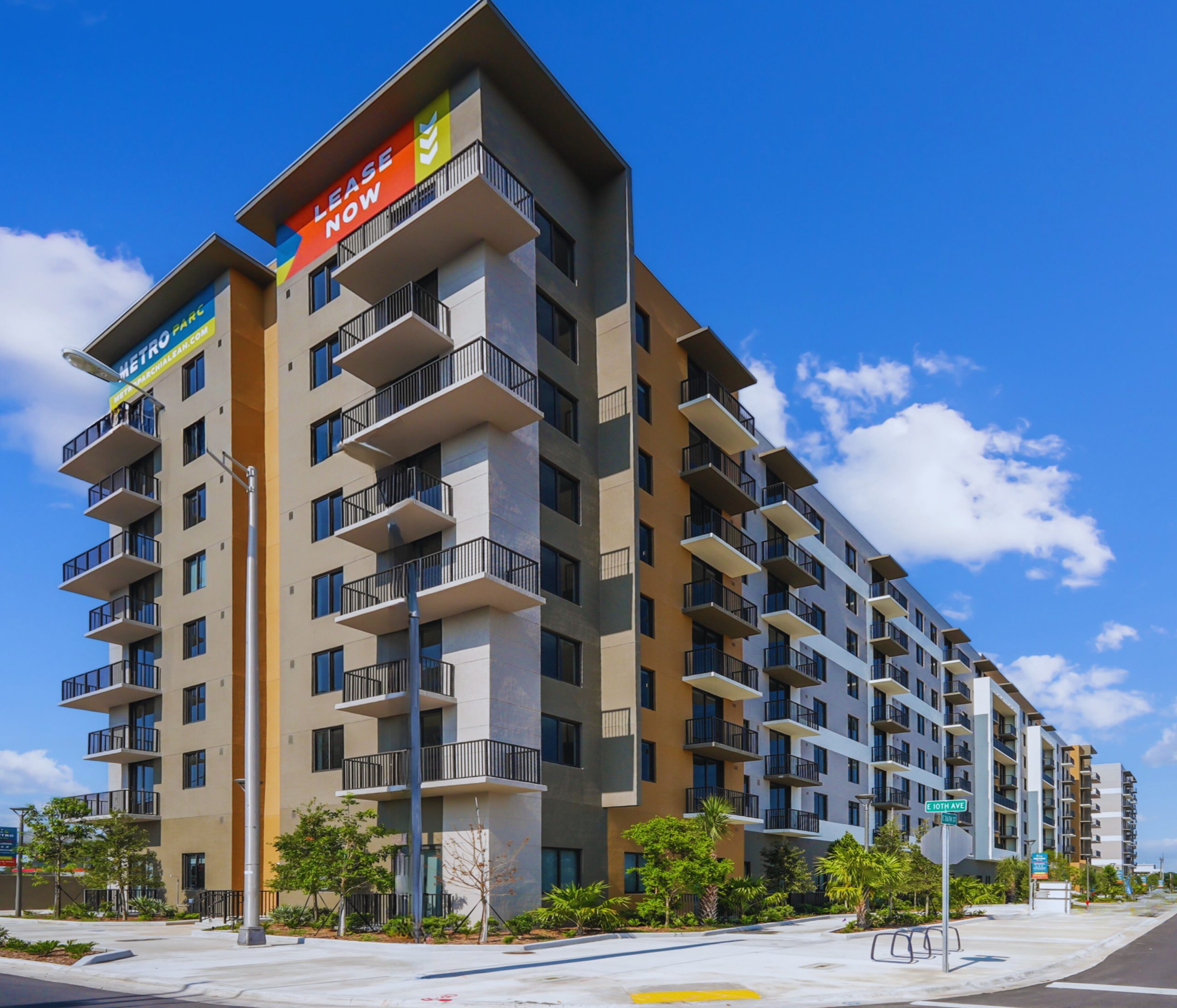 Metro Parc Hialeah official rendering, two-tower 10-story mixed-use building at 952 East 26th Street beside the Hialeah Metrorail station
