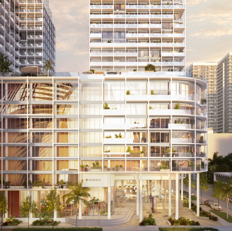 Renderização das duas torres do Ombelle Fort Lauderdale na 316 NE 4th Street, Flagler Village