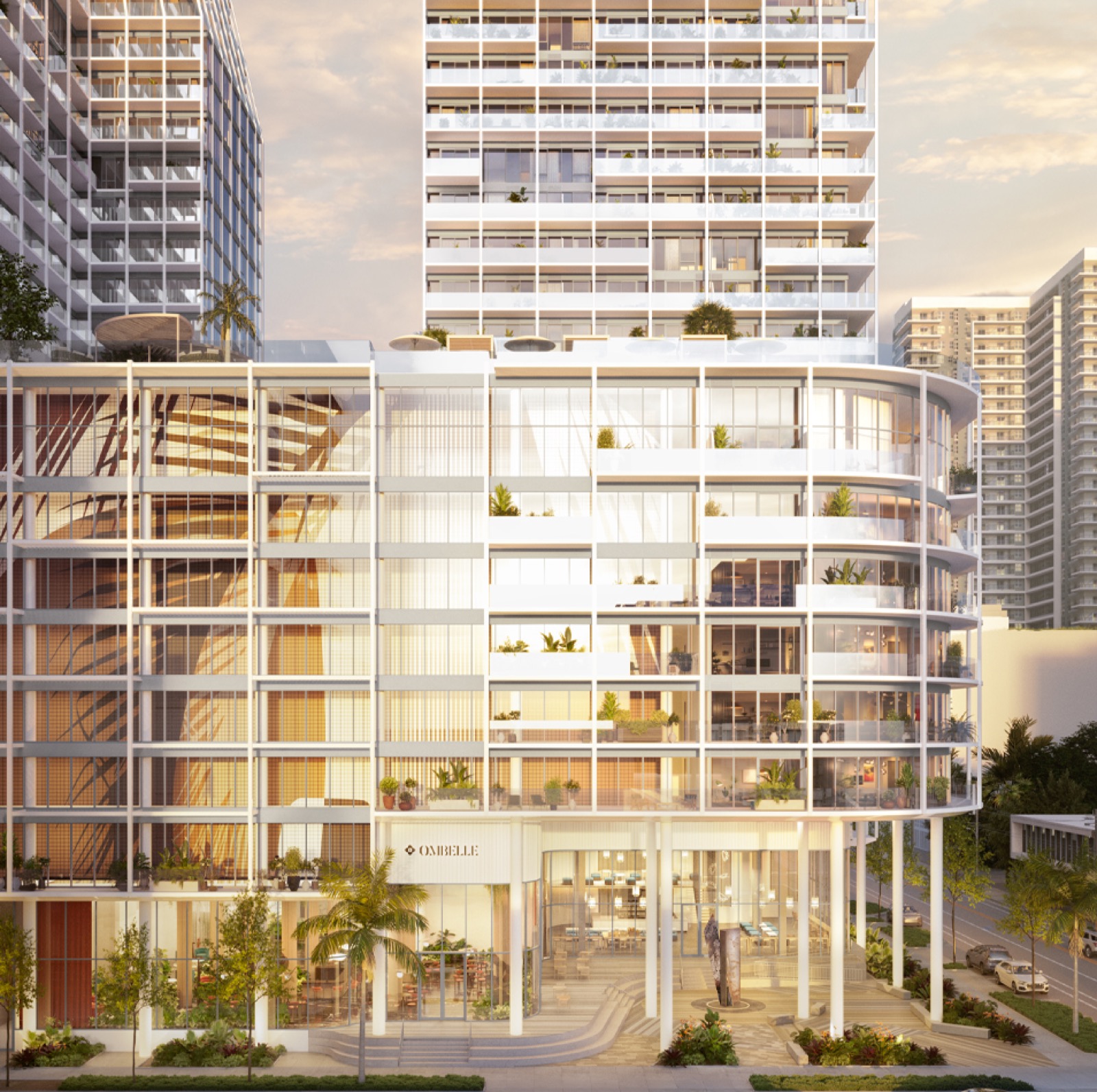 Ombelle Fort Lauderdale official rendering, two-tower condominium facade at 316 NE 4th Street in Flagler Village