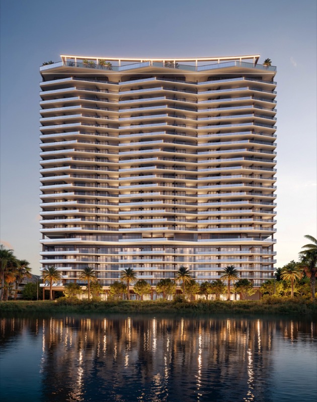 Render de la torre de condominios de 25 pisos The Berkeley Palm Beach en Clear Lake, 550 South Australian Avenue West Palm Beach de Al Adelson