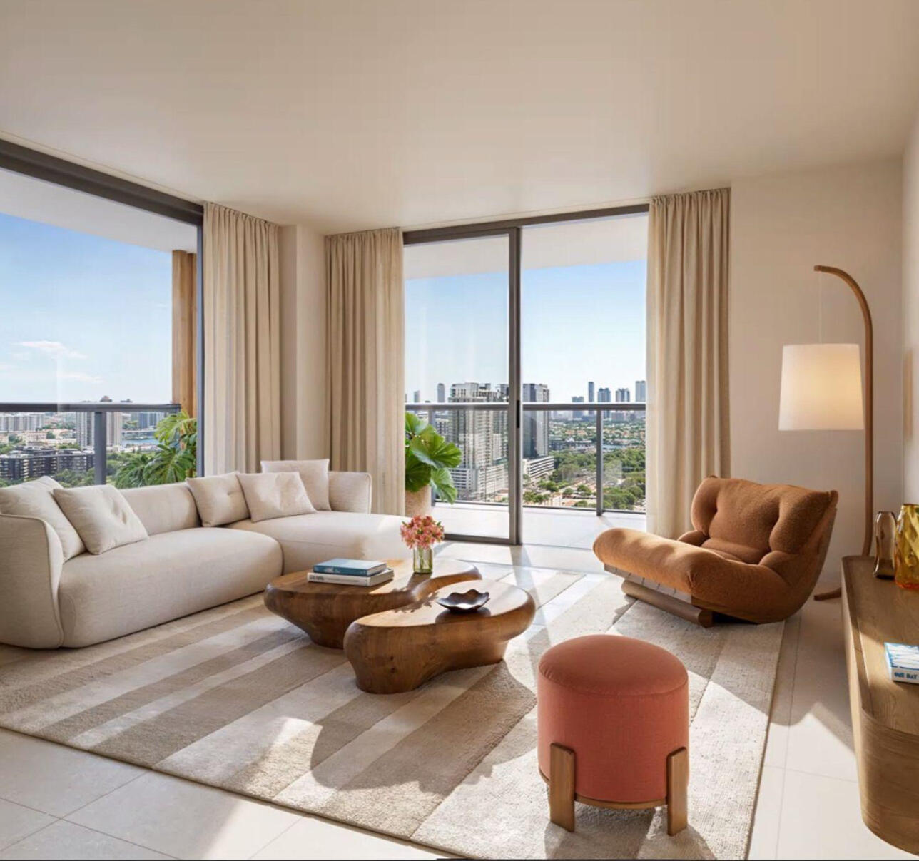 Render del lobby de The William con diseño contemporáneo y luz natural, North Miami Beach