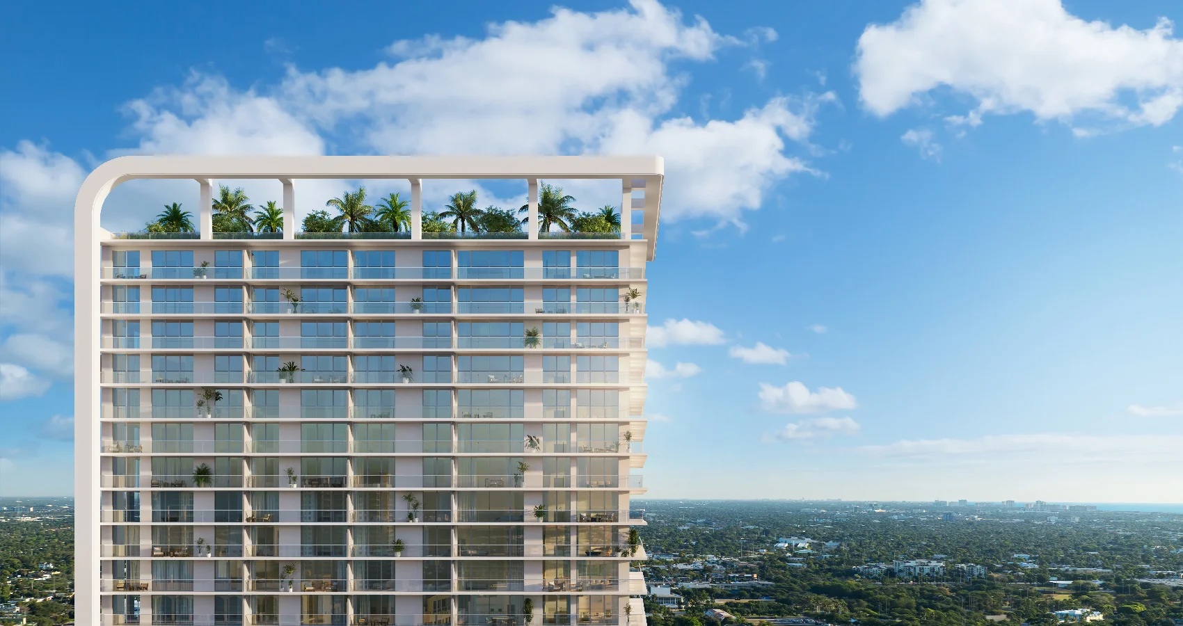 Render do Viceroy Residences Fort Lauderdale, o topo da torre que se ergue 500 pés sobre o horizonte do centro