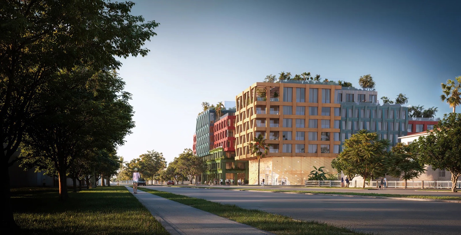 Renderizado de WOMA Wynwood visto desde la acera en NW 5th Avenue, Wynwood Norte, Miami